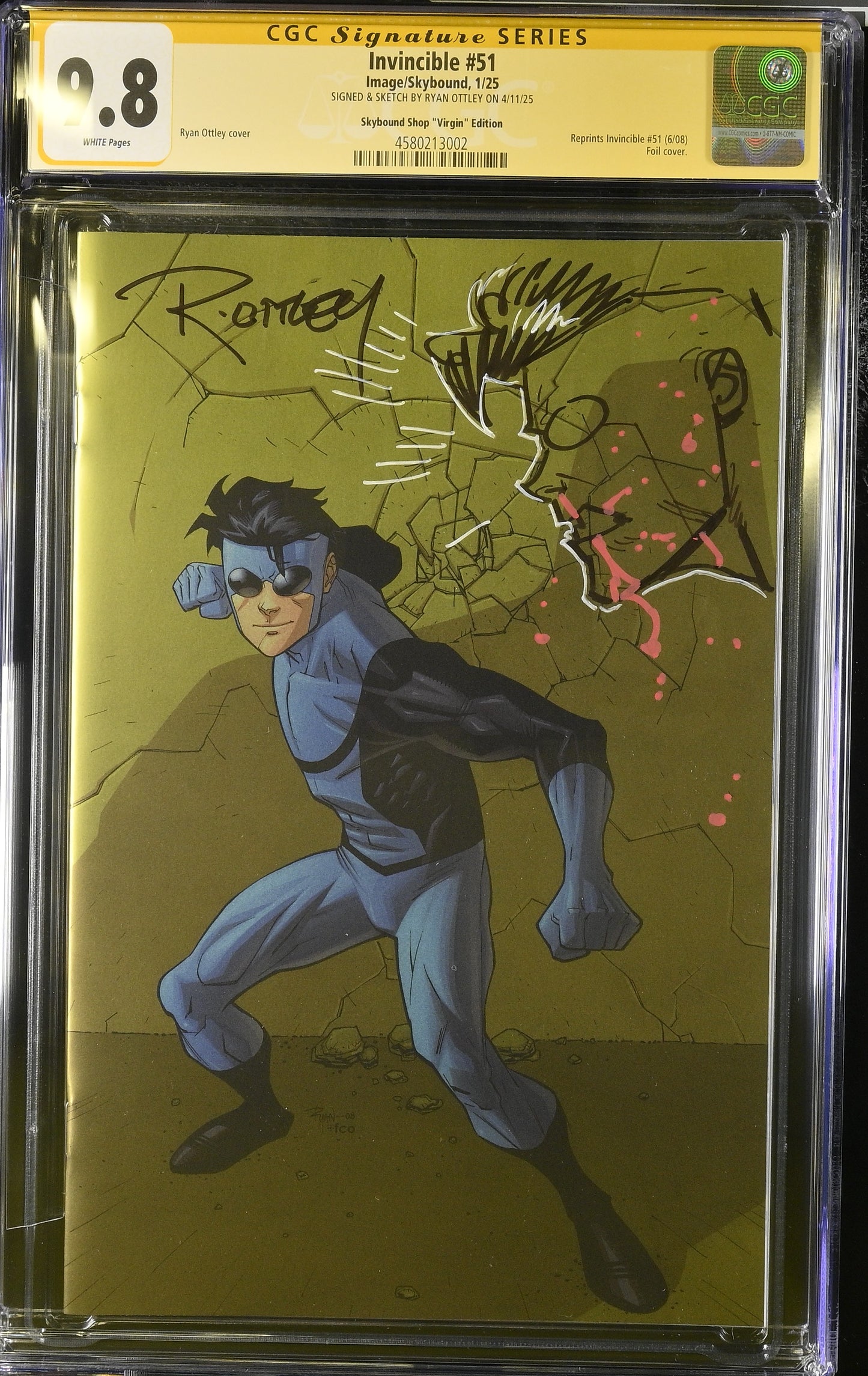 Invincible #51 (Skybound Shop Virgin Foil) Signed/Remarked by Ottley CGC 9.8